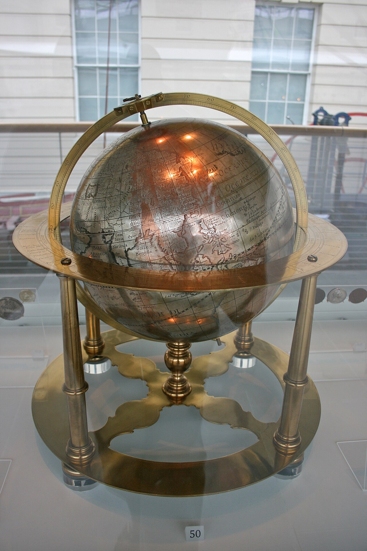 German terrestrial globe, about 1725, GLB0162. On display at the National Maritime Museum.