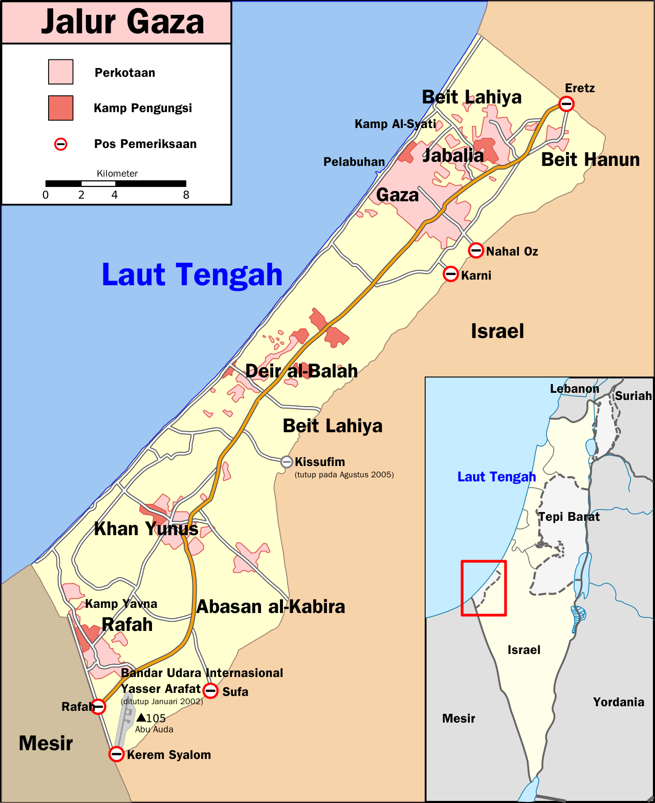 A map of the Gaza Strip showing key towns and neighbouring countries.