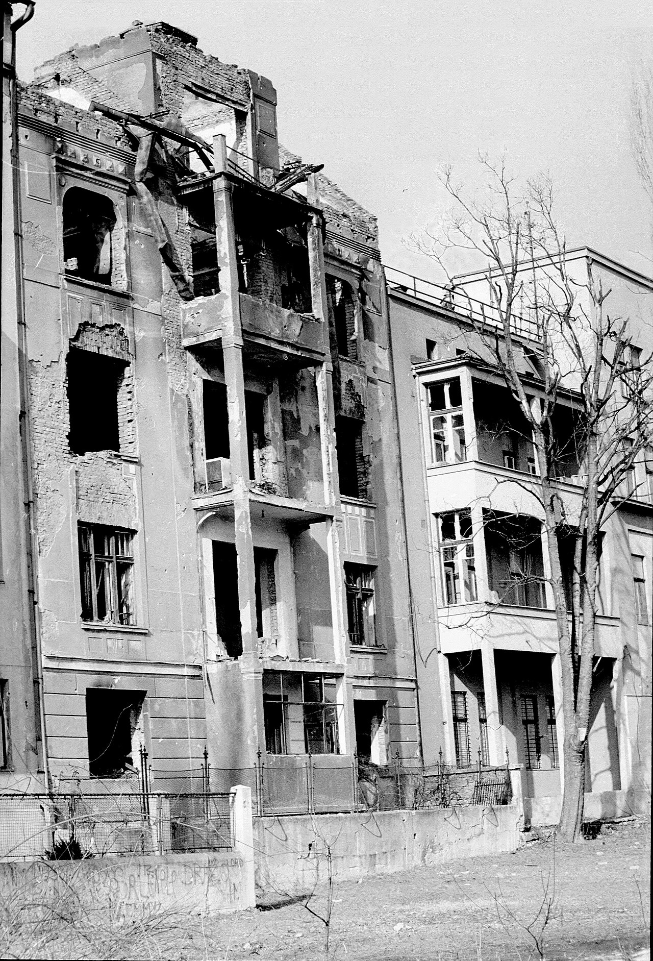 Sarajevo life under siege, autumn 1992. By the end of 1993 the vast majority of Sarajevo's buildings had been hit by shells from Serb positions in the