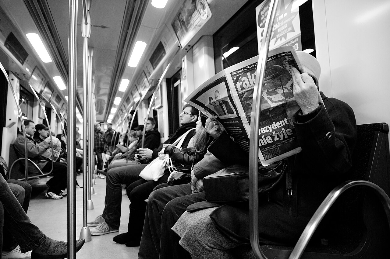 A scene in the Warsaw Metro on the day Polish President Lech Kaczyński was tragically killed in a plane crash in Smolensk, Russia. A total of 96 peopl